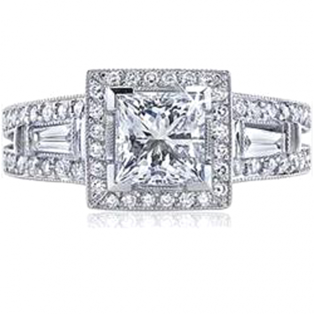 2.00 Carat (ctw) 14k White Gold Round Taper Baguette Diamond Ladies Engagement Ring