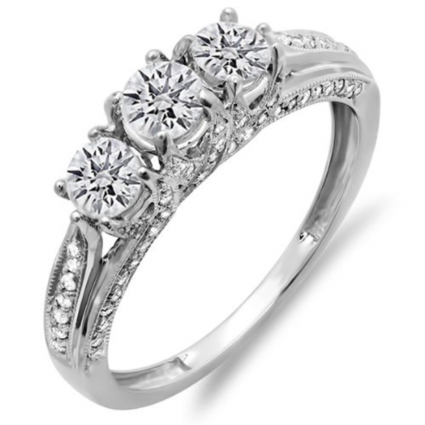 0.50 Carat (ctw) 14k White Gold Round Diamond Ladies 3 Stone Semi Mount Bridal Engagement Ring 1/2 CT (No Center Three Stones)