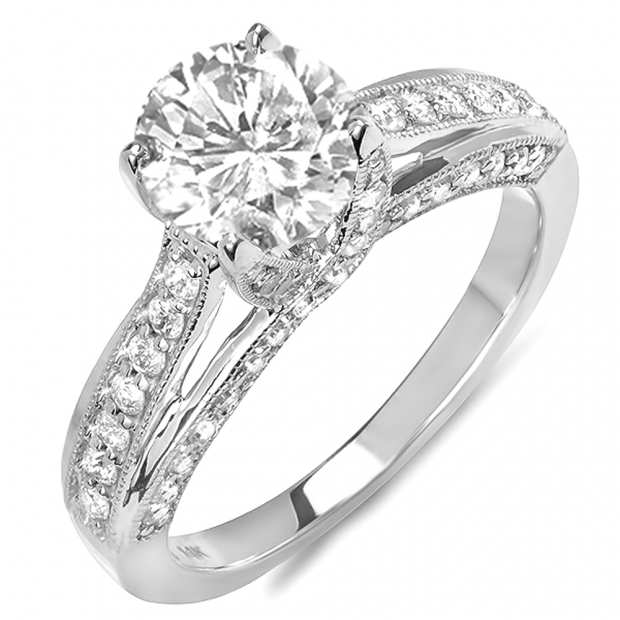 0.65 Carat (ctw) 14k White Gold Round Diamond Solitaire with Accents Ladies Bridal Semi Mount Engagement Ring (No Center Stone)