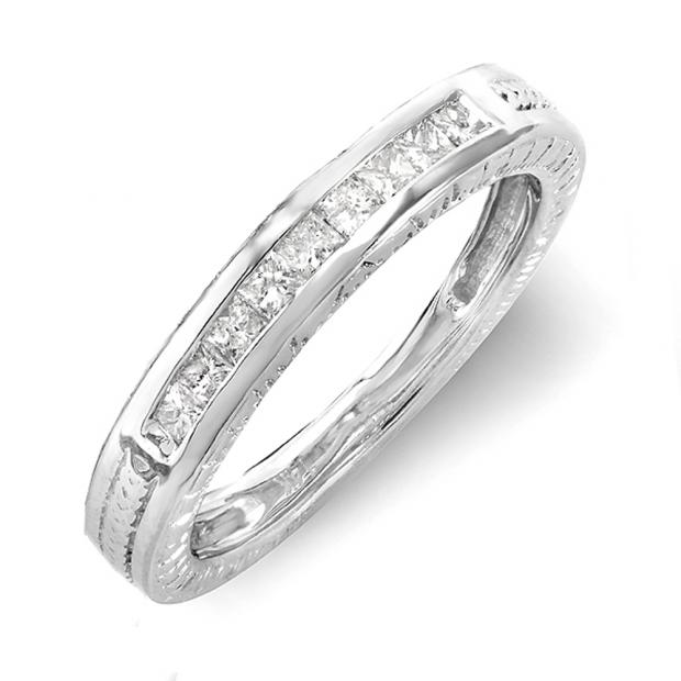 0.33 Carat (ctw) 14k White Gold Princess Diamond Ladies Anniversary Wedding Matching Band Stackable Ring