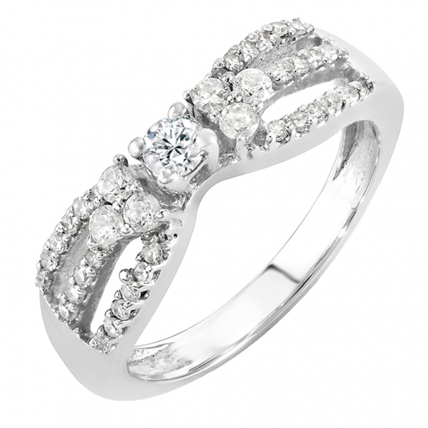 0.55 Carat (ctw) 14k White Gold Round Diamond Ladies Engagement Ring