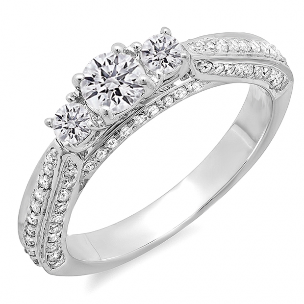 1.00 Carat (ctw) 14k White Gold Round Diamond Ladies Bridal Engagement Ring
