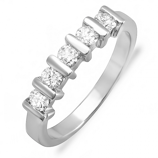 0.55 Carat (ctw) 14k White Gold Round Diamond 5 Stone Ladies Anniversary Wedding Ring Matching Band 1/2 CT