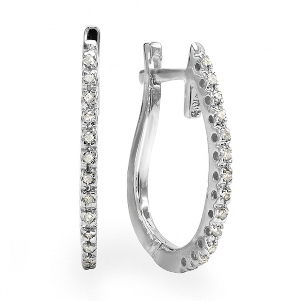 0.15 Carat (ctw) 14k White Gold Round Diamond Ladies Hoop Earrings