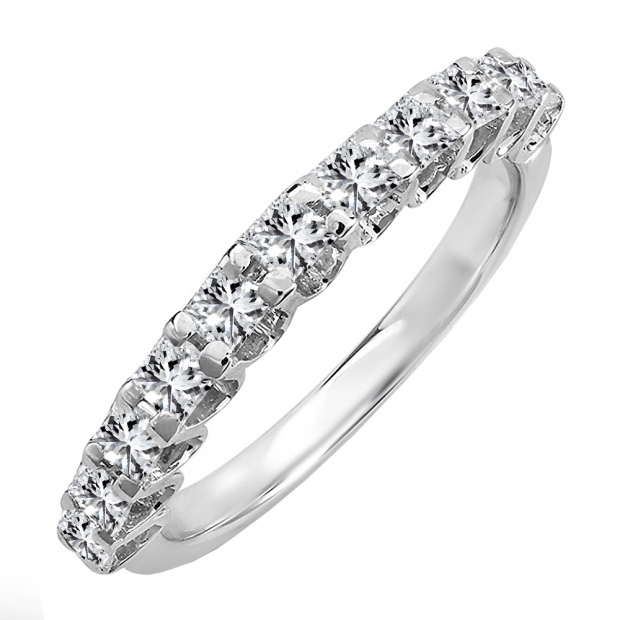 1.00 Carat (ctw) 14k White Gold Princess Diamond Ladies Anniversary Wedding Band Stackable Ring