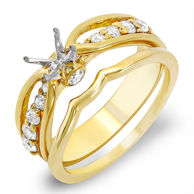 0.50 Carat (ctw) 14k Yellow Gold Brilliant Round Diamond Ladies Semi Mount Bridal Engagement Ring Set (No Center Stone)