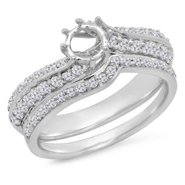 0.75 Carat (ctw) 14k White Gold Round Diamond Ladies Bridal Semi Mount Ring Set (No Center Stone)