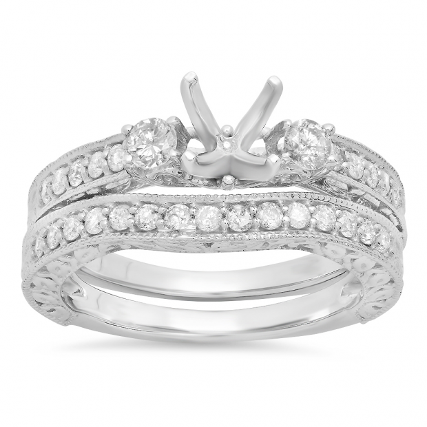 0.75 Carat (ctw) 14K White Gold Round Diamond Ladies Bridal Engagement Ring Semi Mount Set 3/4 CT (No Center Stone)