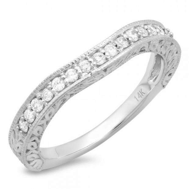 0.15 Carat (ctw) 14k White Gold Round Diamond Ladies Milgrain Anniversary Wedding Stackable Band