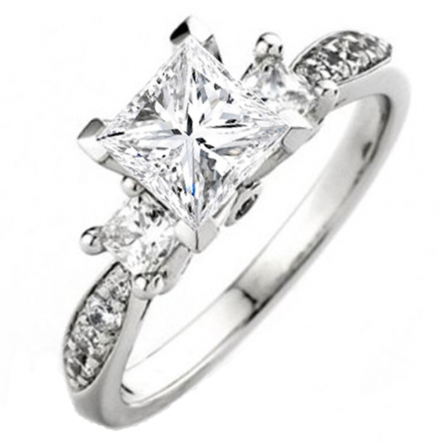 0.33 Carat (ctw) 14K White Gold Princess & Round Diamond Ladies Bridal Semi Mount Engagement Ring (No Center Stone)