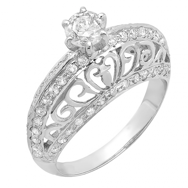 0.90 Carat (ctw) 14k White Gold Round Diamond Ladies Bridal Semi Mount Ring (No Center Stone)