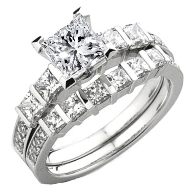 0.80 Carat (ctw) 14k White Gold Princess & Round Diamond Ladies Bridal Semi Mount Engagement Ring Set (No Center Stone)