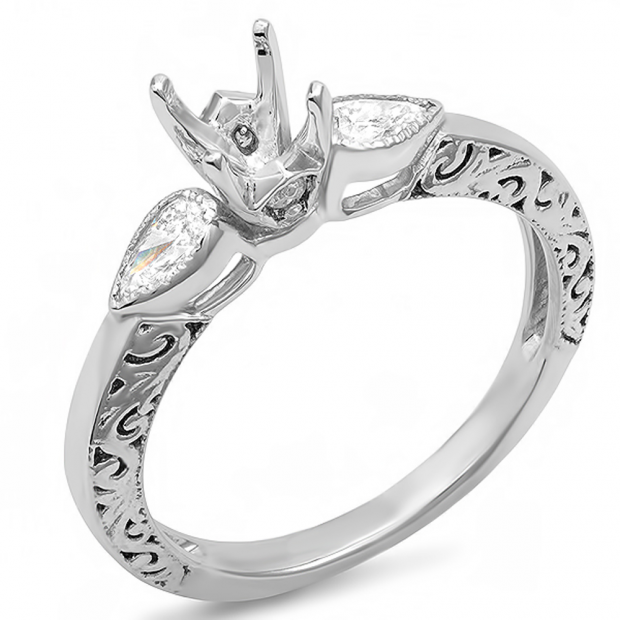 0.33 Carat (ctw) 14K White Gold Round & Pear Diamond Ladies Bridal Vintage Engagement Semi Mount Ring 1/3 CT (No Center Stone)