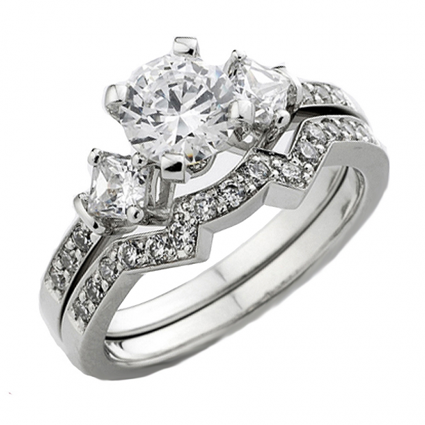 1.05 Carat (Ctw) 14k White Gold Round & Princess Diamond Ladies Bridal Ring Engagement Set 1 CT