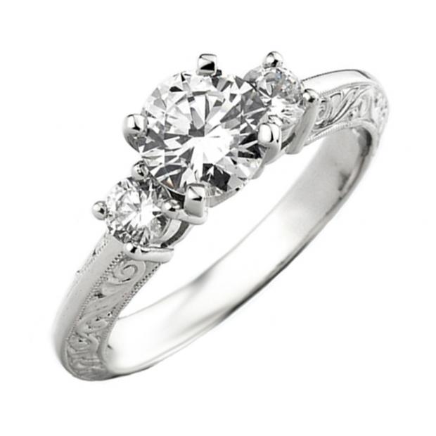 0.90 Carat (ctw) 14K White Gold Round Diamond Ladies Bridal 3 Stone Engagement Ring