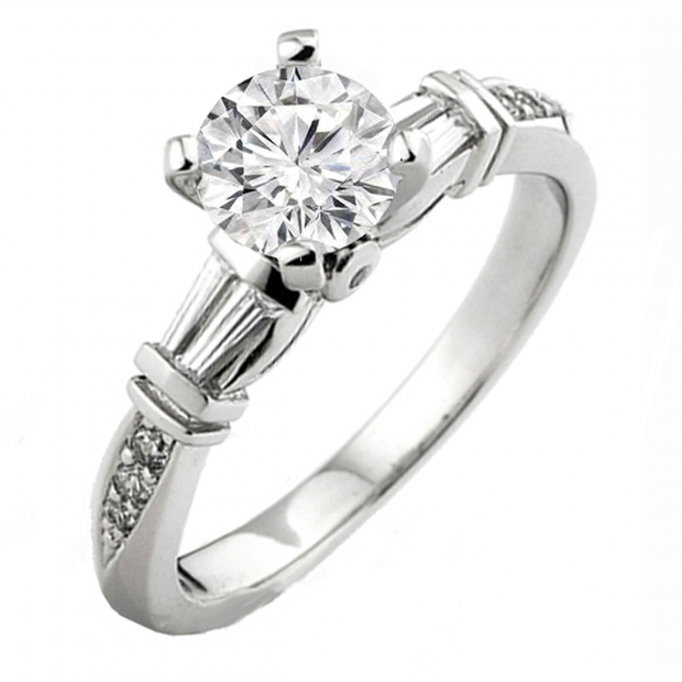 0.32 Carat (ctw) 14k White Gold Round & Baguette Diamond Ladies Bridal Semi Mount Engagement Ring (No Center Stone)