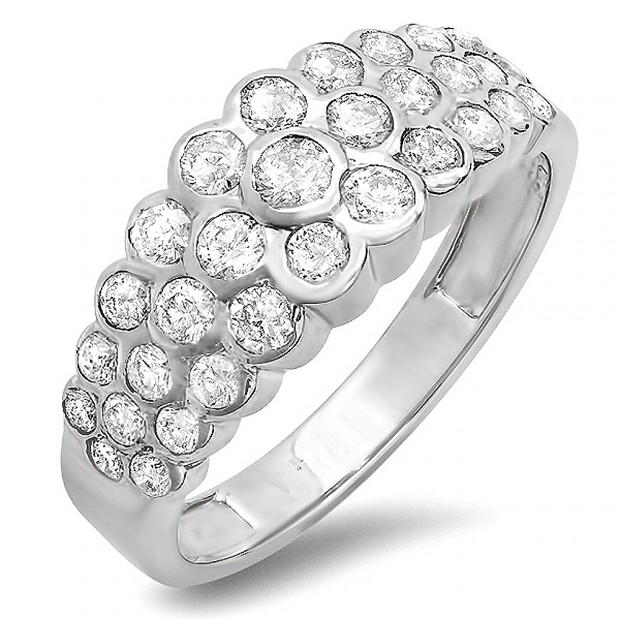 1.00 Carat (ctw) 14k White Gold Round Cut Diamond Anniversary Cocktail Ring