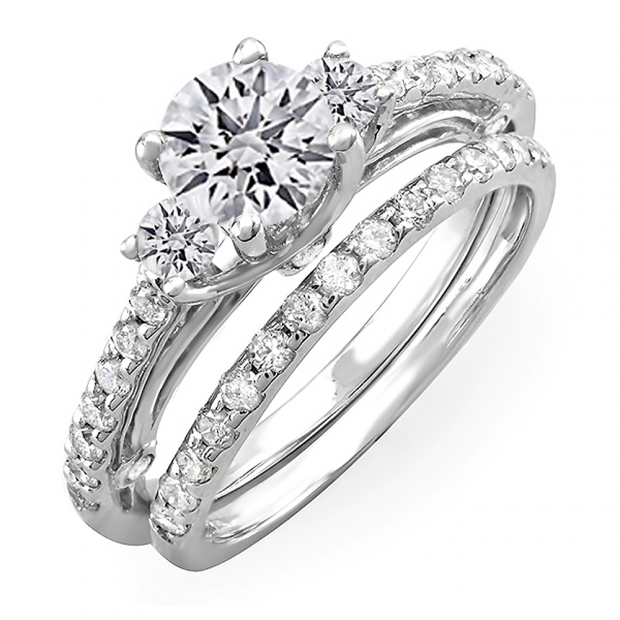 0.90 Carat (ctw) 14k White Gold Round Diamond Ladies Bridal Semi Mount Engagement Ring Set (No Center Stone)