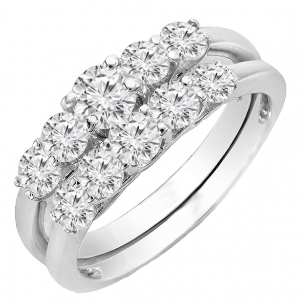 1.35 Carat (ctw) 14K White Gold Round White Diamond Engagement Bridal Ring Set