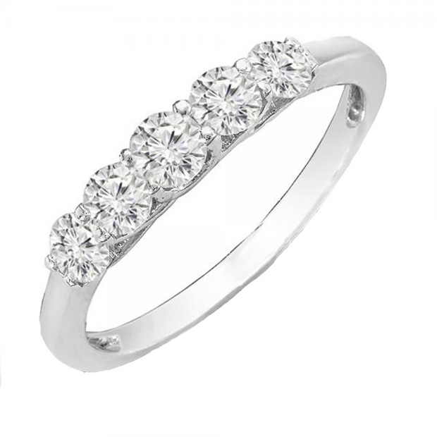 0.50 Carat (ctw) 14K White Gold Round White Diamond Five Stone Engagement Bridal Band