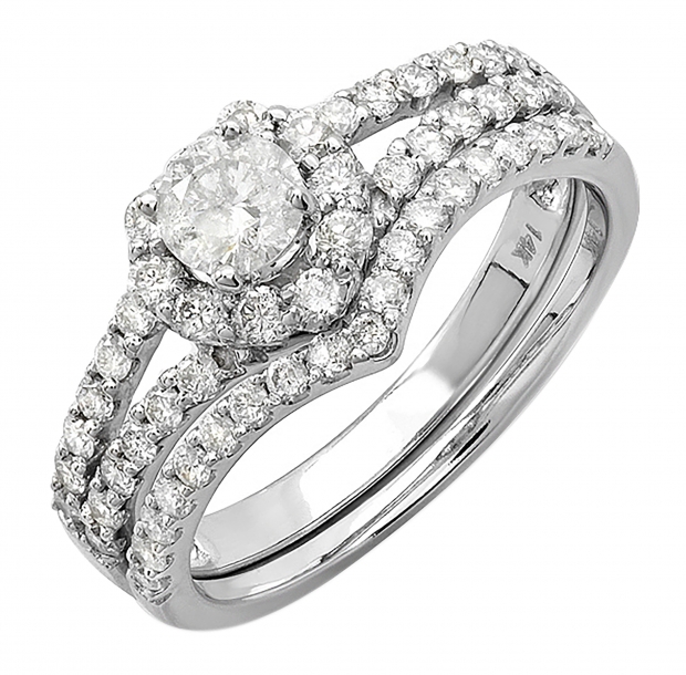 CERTIFIED 1.35 Carat (ctw) 14k White Gold Round Diamond Ladies Bridal Ring Heart Shape Engagement Set Matching Band