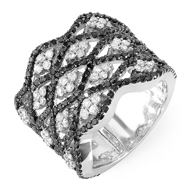 2.25 Carat (ctw) 14k White Gold Black & White Round Diamond Ladies Cocktail Right Hand