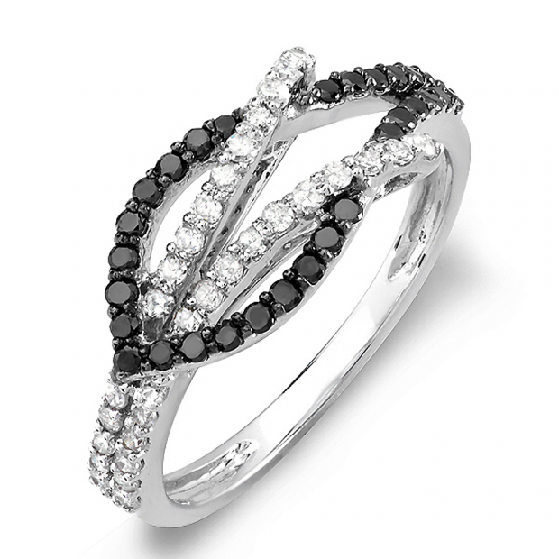 0.55 Carat (ctw) 14k White Gold Black & White Round Diamond Ladies Cocktail Right Hand