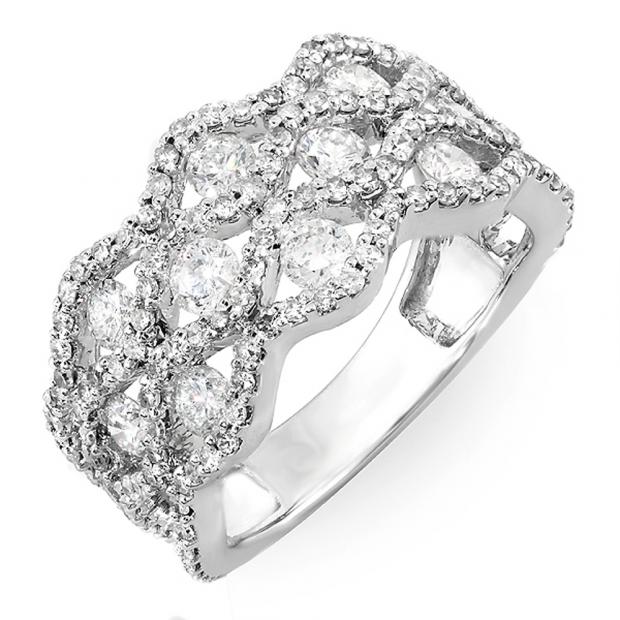 2.00 Carat (ctw) 18k White Gold Round Diamond Ladies Cocktail Right Hand Ring 2 CT