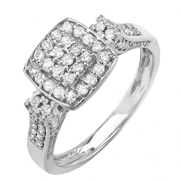 0.55 Carat (ctw) 14K White Gold Round Diamond Engagement Promise Ring