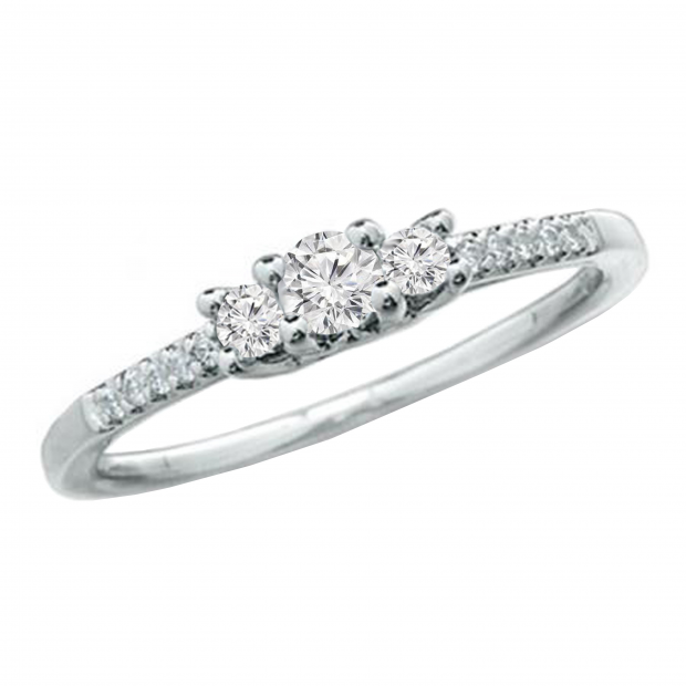 0.40 Carat (ctw) 14k White Gold 3 Stone Diamond Engagement Ladies Bridal Ring 3/8 CT