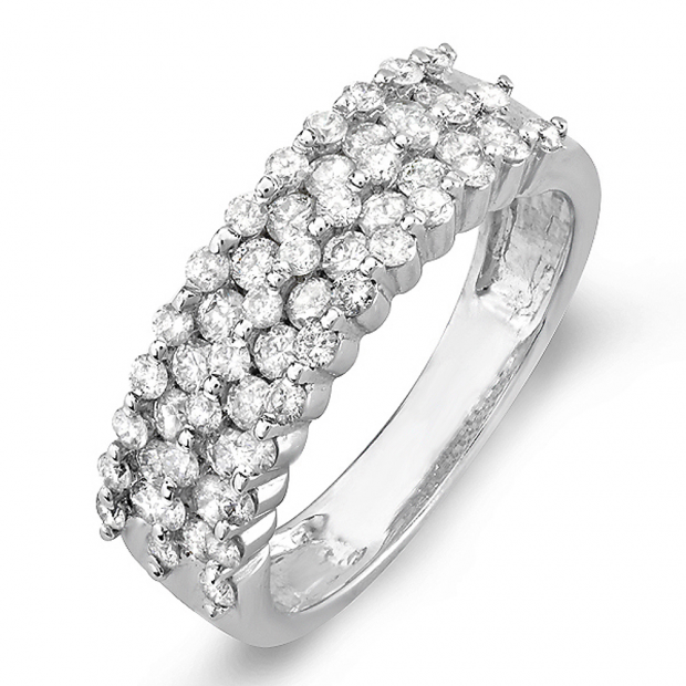 1.00 Carat (ctw) 14k White Gold Round Diamond Ladies Anniversary Wedding Band Ring