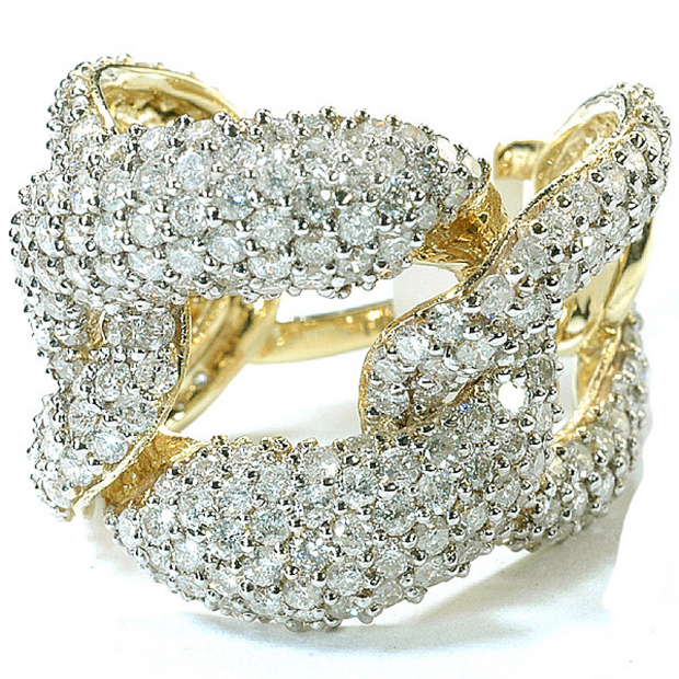 3.42 Carat (ctw) 14k Yellow Gold Round Diamond Ladies Cocktail Link Ring