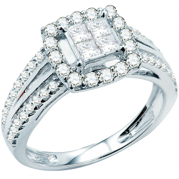 1.05 Carat (ctw) 14k White Gold Princess & Round Diamond Ladies Bridal Engagement Ring