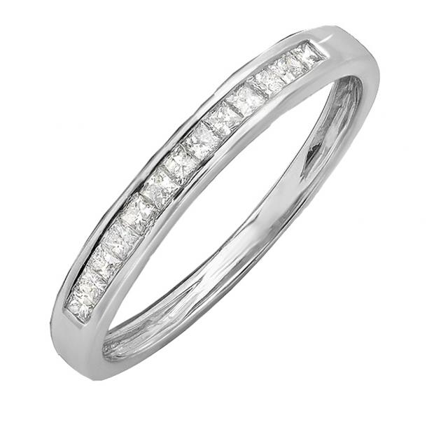 IGI CERTIFIED 0.25 Carat (ctw) 14K White Gold Princess Cut Diamond Ladies Stackable Anniversary Wedding Band 1/4 CT
