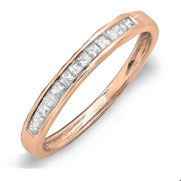 0.33 Carat (ctw) 14k Rose Gold Princess Diamond Ladies Anniversary Wedding Matching Band Stackable Ring