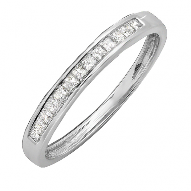 0.33 Carat (ctw) 14k White Gold Princess Diamond Ladies Anniversary Wedding Matching Band Stackable Ring