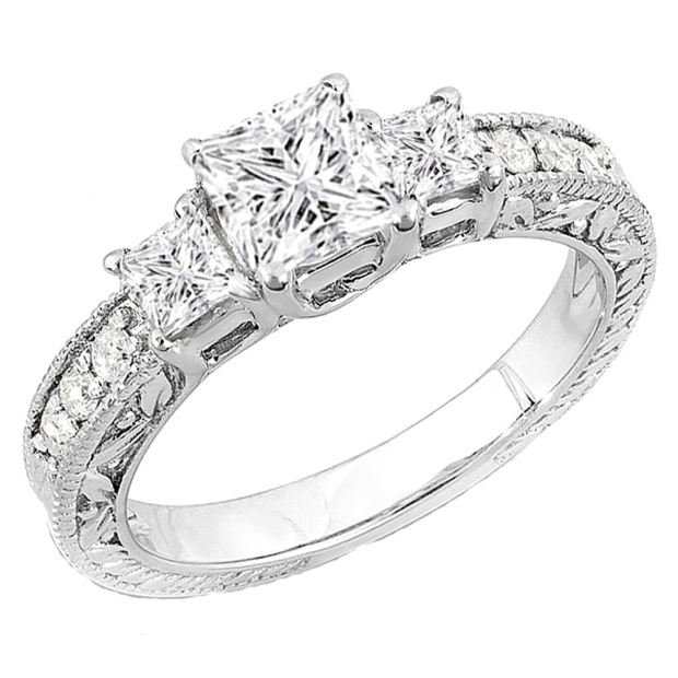 0.70 Carat (ctw) 14k White Gold Princess & Round Diamond Ladies Bridal Semi Mount Ring (No Center Stone)