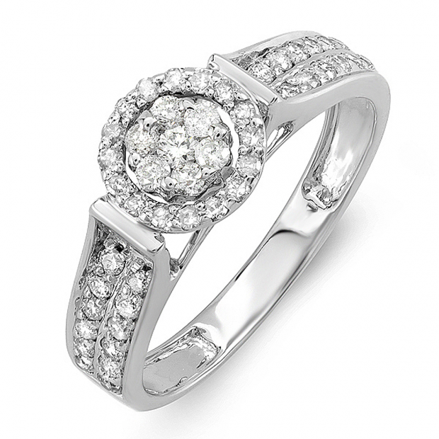 0.55 Carat (ctw) 14k White Gold Round Diamond Ladies Bridal Engagement Ring
