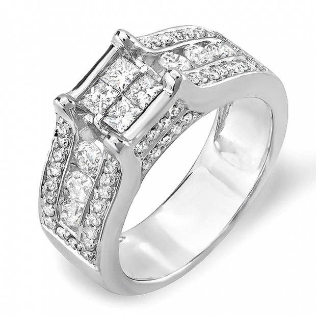 1.35 Carat (ctw) 14k White Gold Princess Diamond Ladies Bridal Engagement Ring