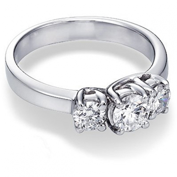 1.00 Carat (ctw) 14K WHITE GOLD ROUND DIAMOND 3 STONE RING