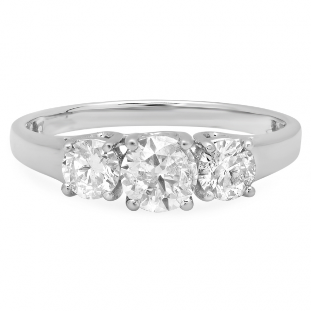 1.00 Carat (ctw) 14k White Gold Round Cut Diamond Ladies Bridal Engagement Three Stone Ring