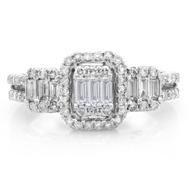0.80 Carat (ctw) 14k White Gold Round & Baguette Diamond Ladies Bridal Ring 3/4 CT