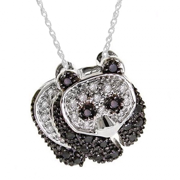 0.25 Carat (ctw) 10k White Gold Real Round Black and White Diamond Ladies Panda Bear Pendant 1/4 CT