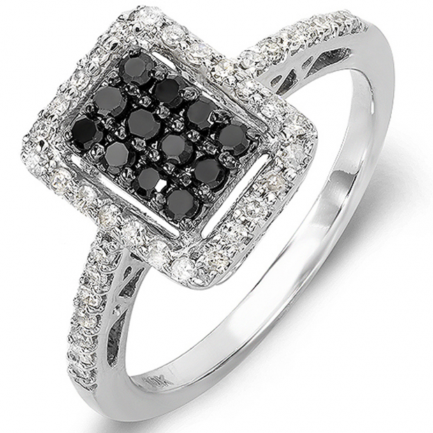 0.55 Carat (ctw) 10k White Gold Black & White Round Diamond Ladies Cocktail Right Hand Ring