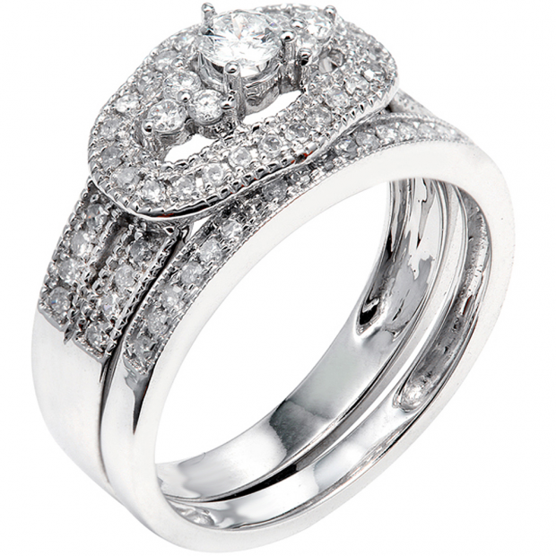 DGLA Certified 0.75 Carat (ctw) Round Diamond Ladies Bridal Engagement Ring Set 14K White Gold