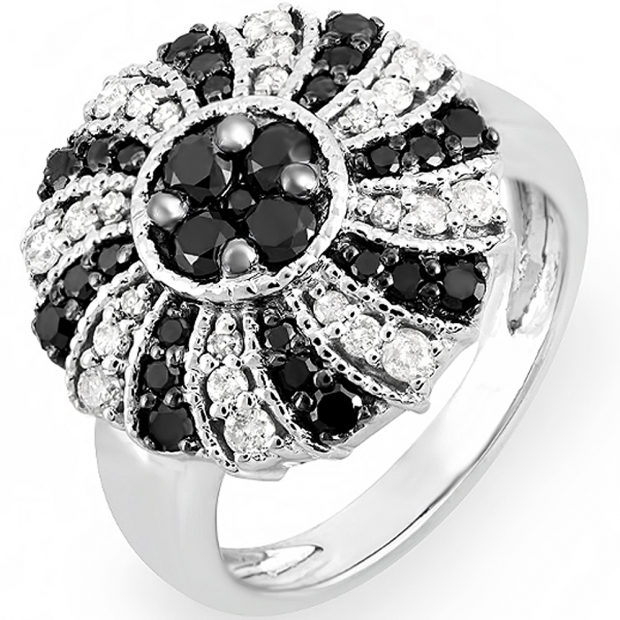 1.25 Carat (ctw) 14k White Gold Black & White Round Diamond Ladies Cocktail Right Hand