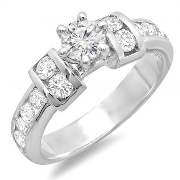 1.75 Carat (ctw) 14K White Gold Round Diamond Ladies Bridal Engagement Ring 1 3/4 CT
