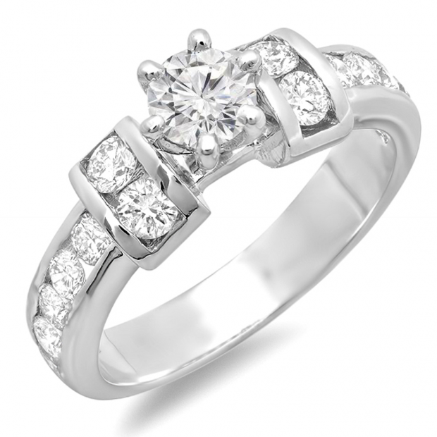1.50 Carat (ctw) 14k White Gold Round Diamond Ladies Engagement Bridal Ring