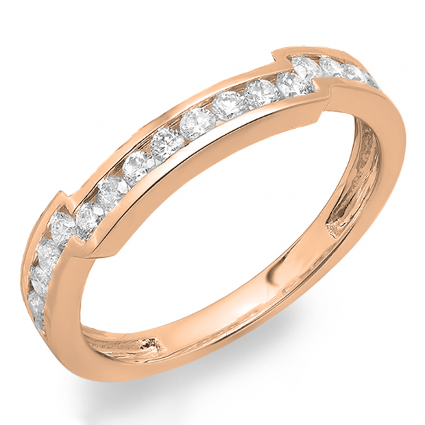 0.55 Carat (ctw) 10K Rose Gold Round Diamond Ladies Anniversary Wedding Band Enhancer Guard Ring 1/2 CT