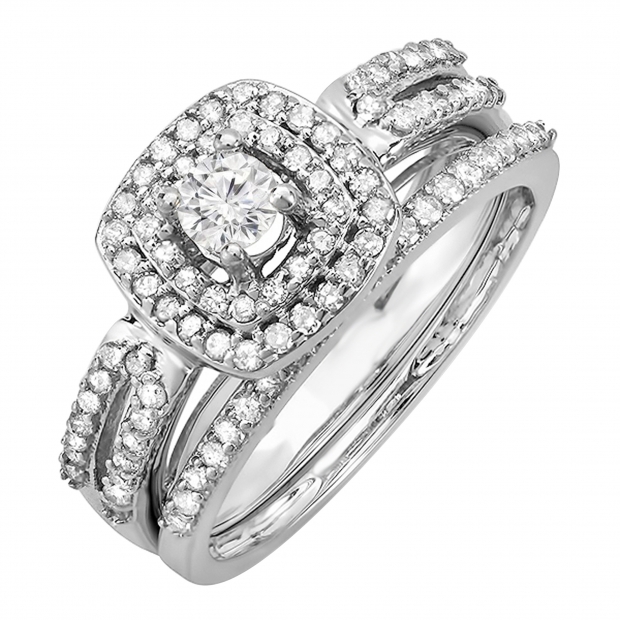 0.75 Carat (ctw) 14k White Gold Round Diamond Ladies Bridal Engagement Ring Set